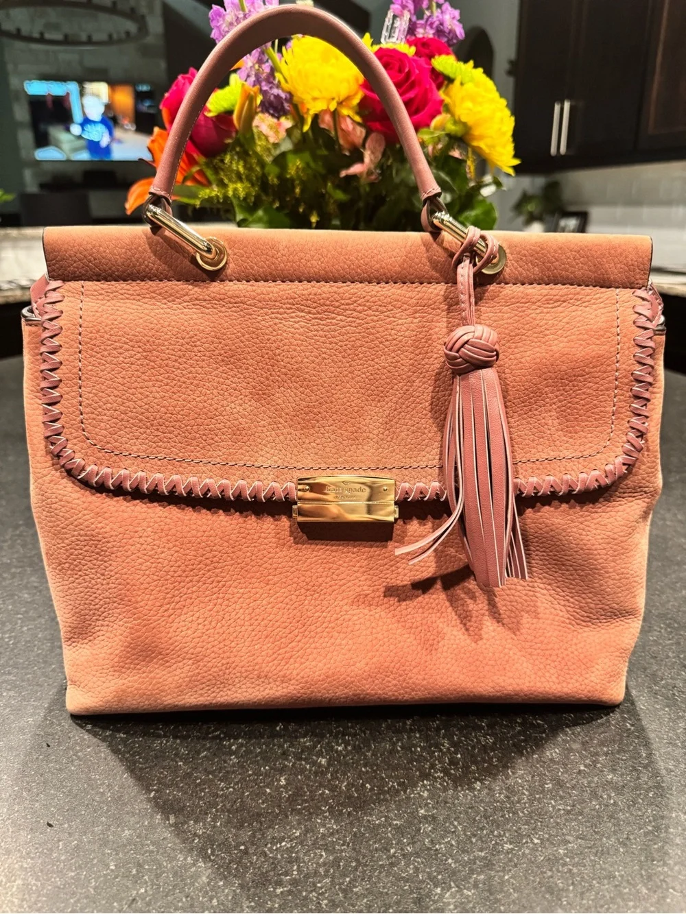kate spade Pink Suede Top-Handle Satchel with Tassel